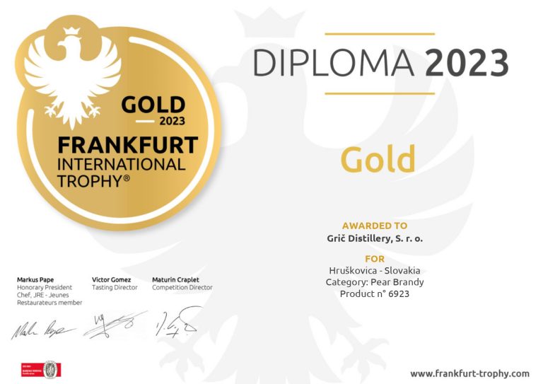 certifikát frankfurt grič distillery